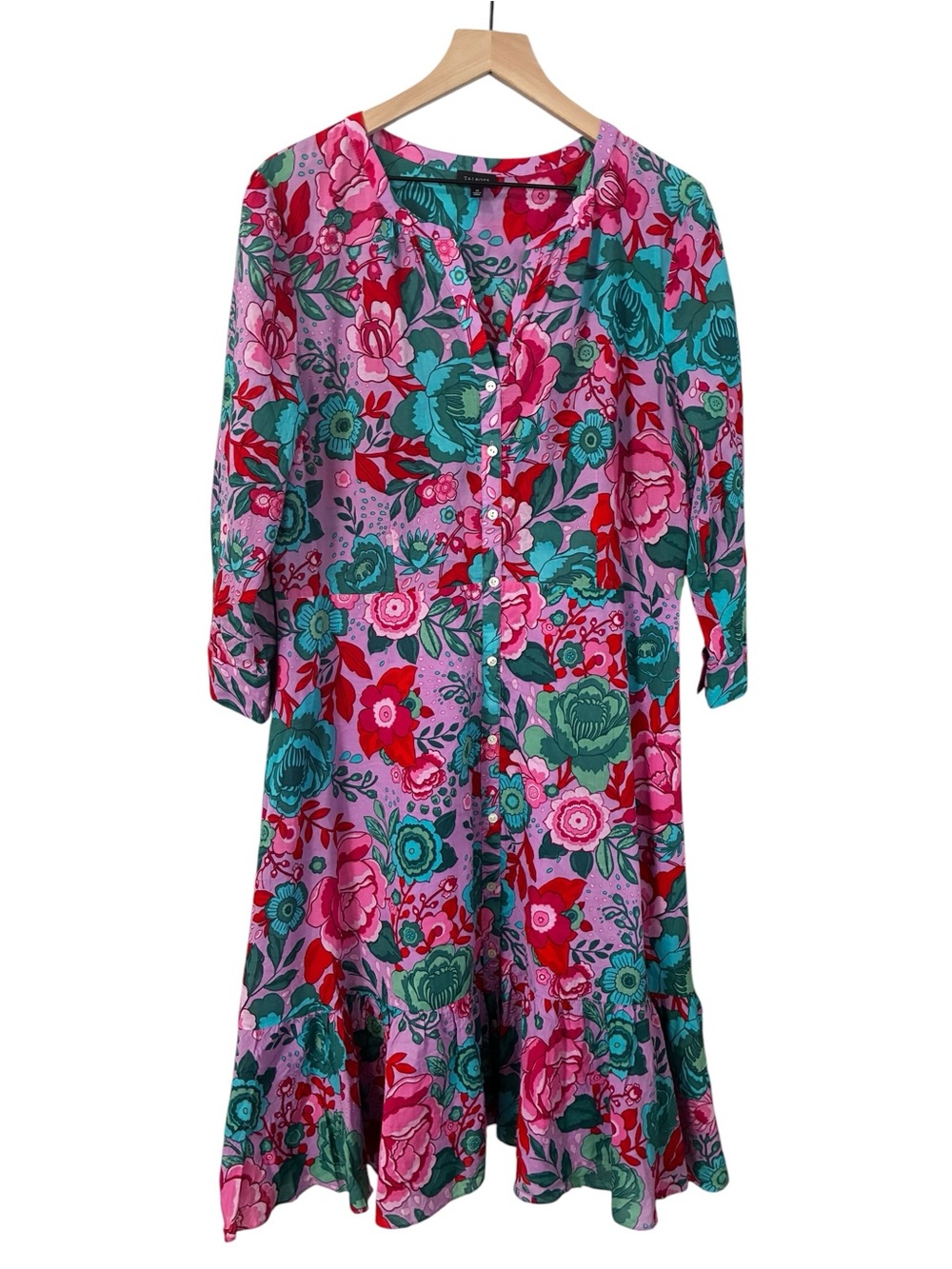 Women’s Talbots Button-Front Midi Dress in Pink & Teal floral print - Picture 3 of 7